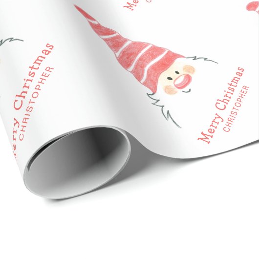 Papier Cadeau Noël du mignon Gnome Père Noël (Coin rond)