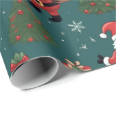 Papier Cadeau Noël du Père Noël Arbres verts Noël (Coin rond)