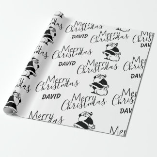 Papier Cadeau Noël du Père Noël noir et blanc