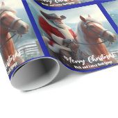 Papier Cadeau Noël du Père Noël occidental à cheval (Coin rond)