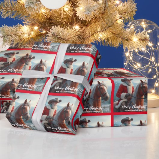 Papier Cadeau Noël du Père Noël occidental à cheval (Vacances)