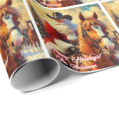 Papier Cadeau Noël du Père Noël occidental et du Cheval (Coin rond)