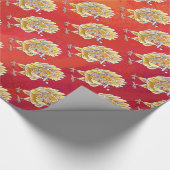 Papier Cadeau Noël Du Poulet Sur Rouge (Coin)