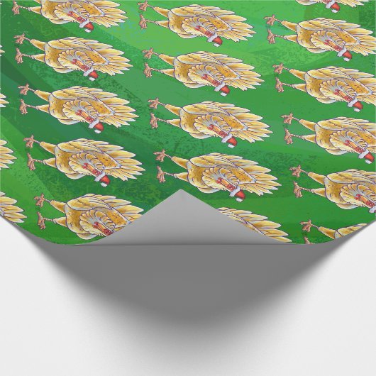 Papier Cadeau Noël Du Poulet Sur Vert (Coin)