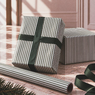 Papier Cadeau Noël élégant à rayures vertes et crème