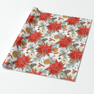 Papier Cadeau Noël élégant aquarelle poinsettia vintage