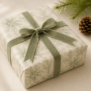 Papier Cadeau Noël Élégant Feuillage Vert Fêtes