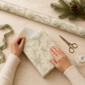 Papier Cadeau Noël Élégant Feuillage Vert Fêtes