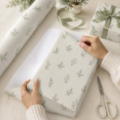 Papier Cadeau Noël Élégant Feuillage Vert Simple