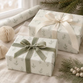 Papier Cadeau Noël Élégant Feuillage Vert Simple