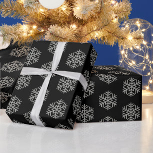 Papier Cadeau Noël élégant flocons de neige à carreaux sur fond