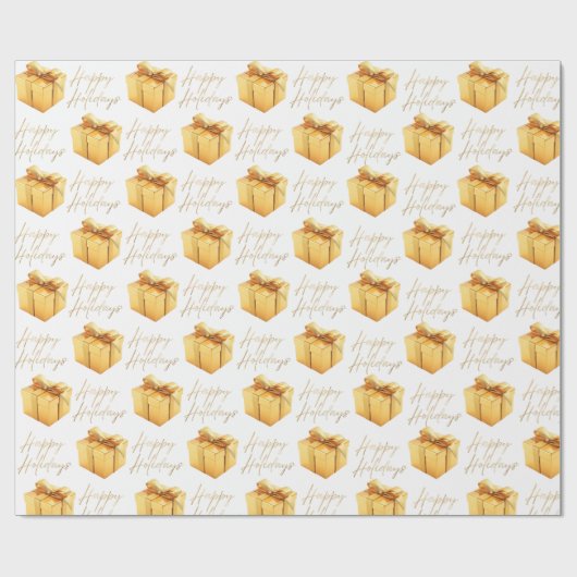 Papier Cadeau Noël élégant or et blanc (Plat)