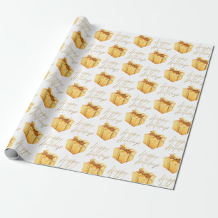 Papier Cadeau Noël élégant or et blanc