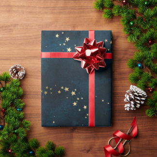 Papier Cadeau Noël élégant or étoiles motif bleu w