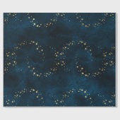 Papier Cadeau Noël élégant or étoiles motif bleu w (Plat)
