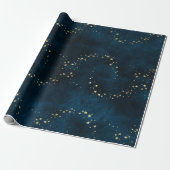 Papier Cadeau Noël élégant or étoiles motif bleu w (Déroulé)