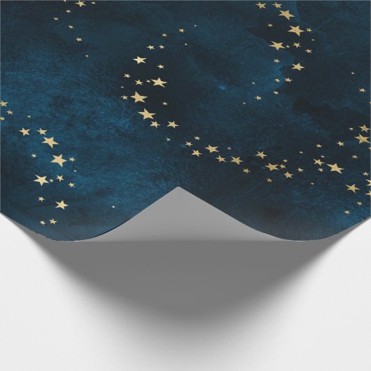 Papier Cadeau Noël élégant or étoiles motif bleu w (Coin)
