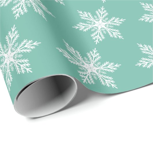Papier Cadeau Noël Elegant Turquoise Green Snowflakes Motif (Coin rond)