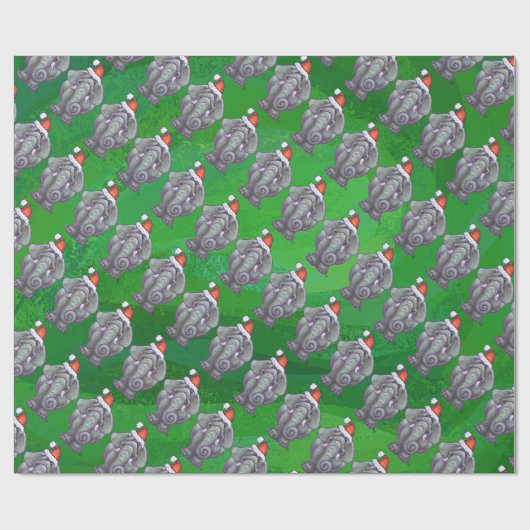 Papier Cadeau Noël Eléphant Sur Vert (Plat)