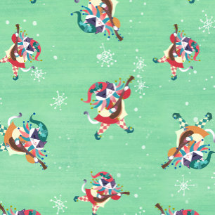 Papier Cadeau Noël Elfe Jester Cat Mint Green