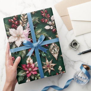 Papier Cadeau Noël Émeraude Bourguignon Luxueux