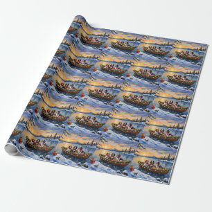 Papier Cadeau Noël en bateau avec un Brittany Spaniel