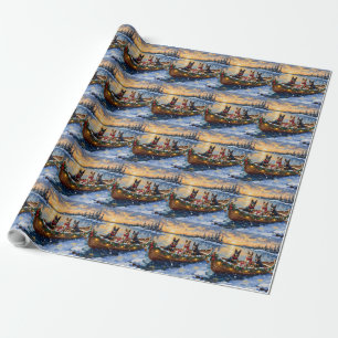 Papier Cadeau Noël en bateau avec un Malinois belge
