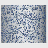 Papier Cadeau Noël en bleu & argent (Plat)