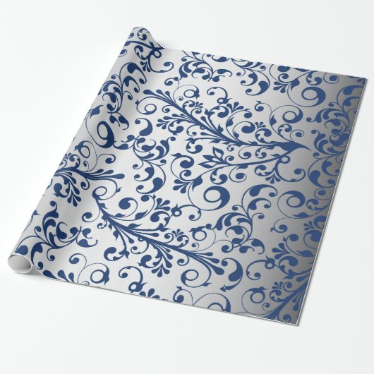 Papier Cadeau Noël en bleu & argent (Déroulé)