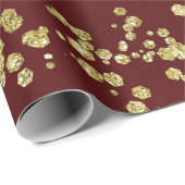Papier Cadeau Noël en Bourgogne et Faux Gold Parties scintillant (Coin rond)