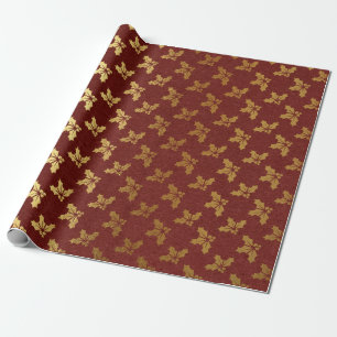 Papier Cadeau Noël en feuille d'or et Bourgogne