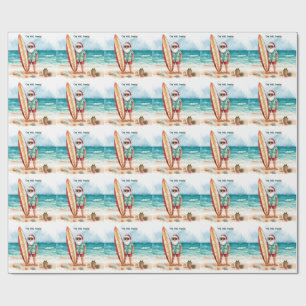 Papier Cadeau Noël en juillet en faisant du surf avec PÈRE NOËL