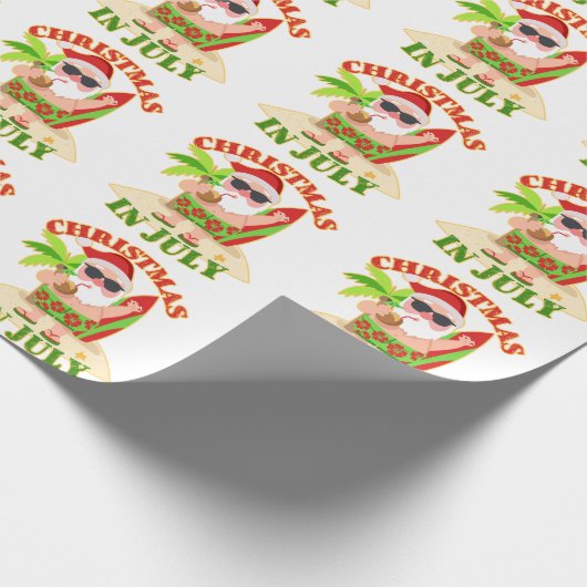 Papier Cadeau Noël en juillet Père Noël avec Surfboard (Coin)