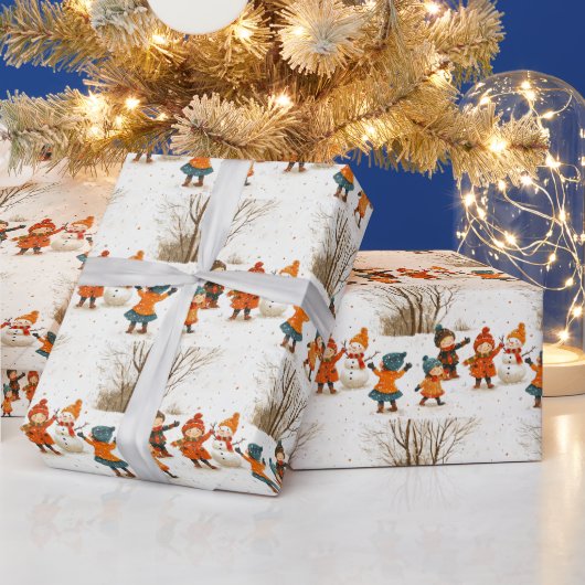 Papier Cadeau Noël,Enfants heureux pendant les fêtes dans la nei (Vacances)