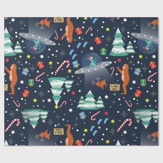 Papier Cadeau noël enlèvement alien bigfoot yeti sasquatch (Plat)