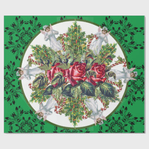 PAPIER CADEAU NOËL ENVELOPPANT LES ANGELS ROSES NOËL ARBRES