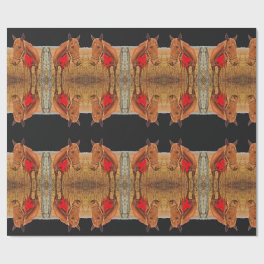 Papier Cadeau Noël équin, Cheval Brown avec arc rouge (Plat)