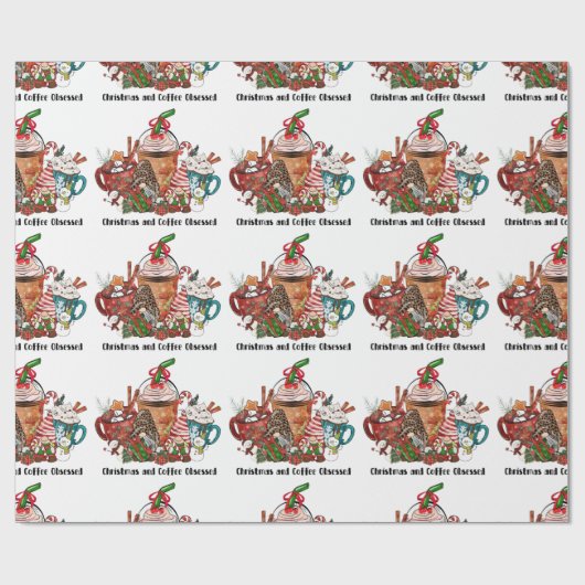 Papier Cadeau Noël et café observé (Plat)