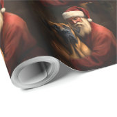 Papier Cadeau Noël festif Rhodesian Ridgeback Santa Claus (Coin rond)