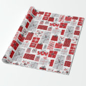 Papier Cadeau Noël Festif Rouge argent moderne Cadeaux (Déroulé)