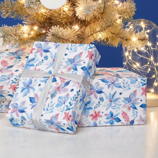 Papier Cadeau Noël Fête Poinsettia Fleurs Motif (Vacances)
