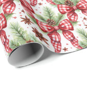 Papier Cadeau Noël Fête Rouge En vichy Chèque Basses (Coin rond)