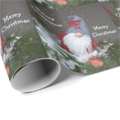 Papier Cadeau Noël Fêtes Rouge Gris Rustique Gnome Motif (Coin rond)