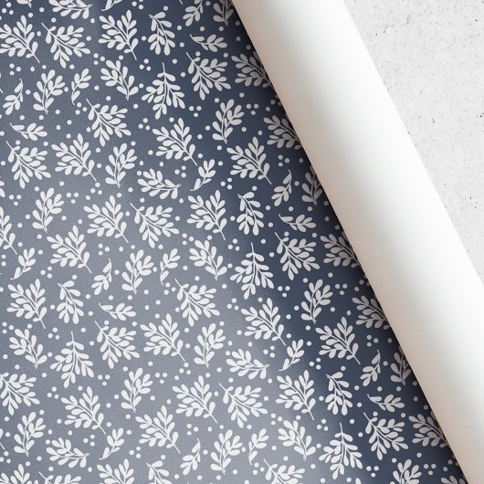Papier Cadeau Noël Feuillage d'Hiver Bleu Rustique