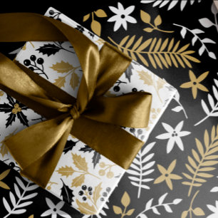 Papier Cadeau Noel Feuille de Black Holly Berries