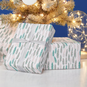 Papier Cadeau Noël feuilles de pin vertes et brunes