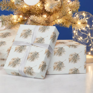 Papier Cadeau Noël feuilles d'or champagne vert menthe