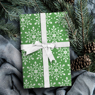 Papier Cadeau Noël feuilles vertes modifiables flocons de neige