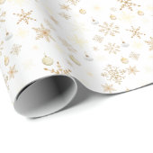 Papier Cadeau Noël Flocon de Neige Luxe Blanc & Or (Coin rond)
