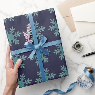 Papier Cadeau Noël Flocon de Neige Motif Fêtes Hiver Bleu